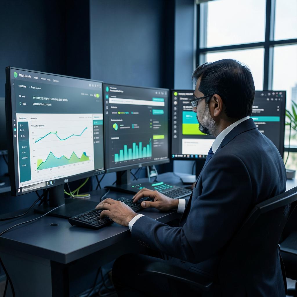 Professional analyzing business data with advanced AI tools